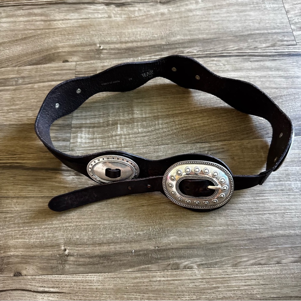 Zara Brown Leather Belt with Silver Concho Buckles